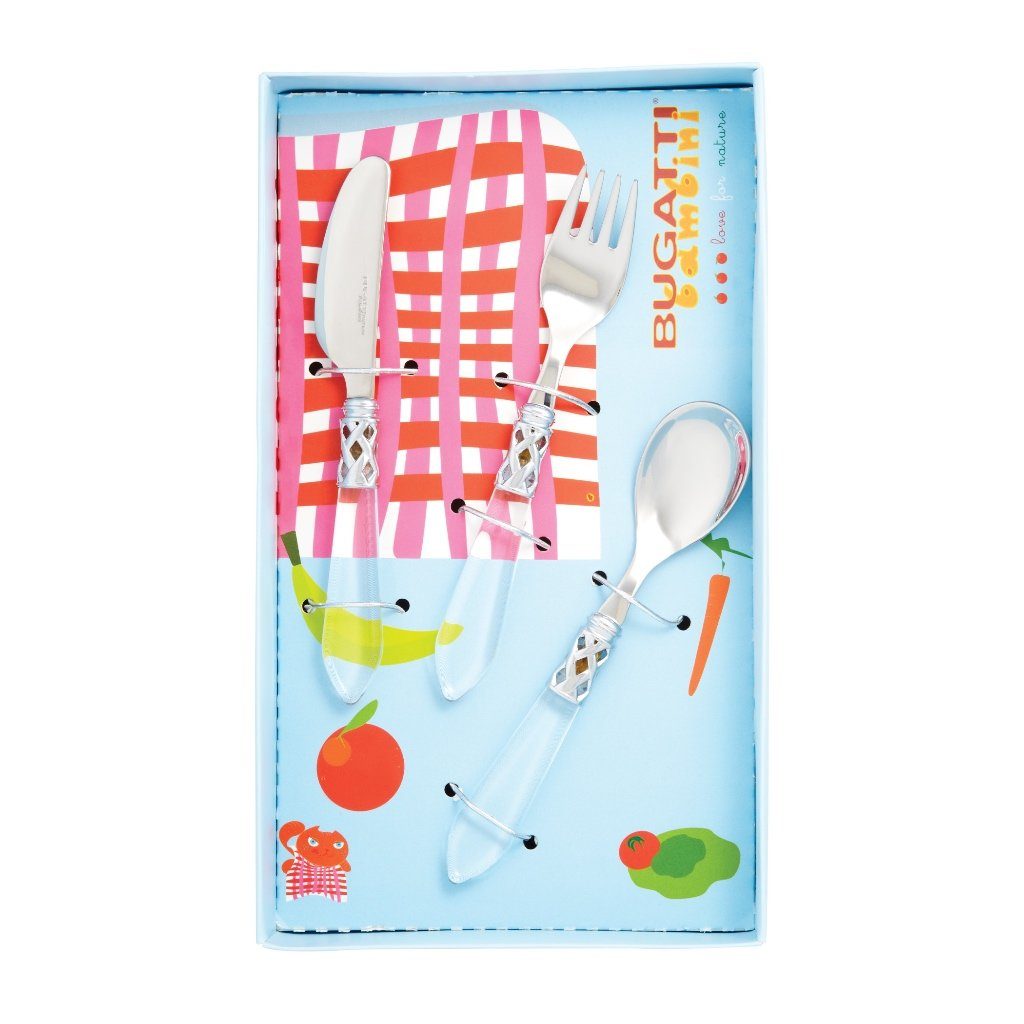 Vietri Aladdin Brilliant Stainless Steel Three-Piece Set for Children