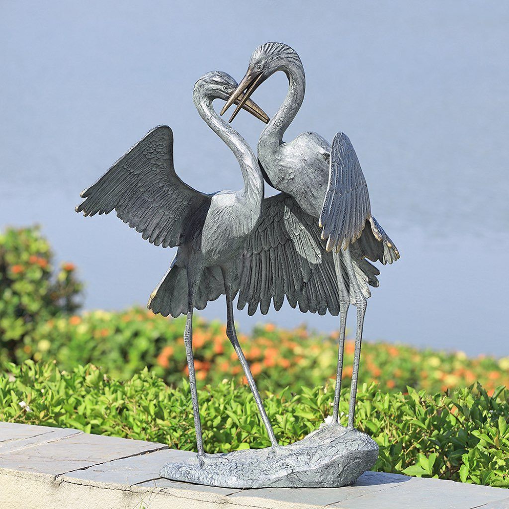 SPI Aluminum Garden Art - Courting Cranes Gentle Embrace Sculpture