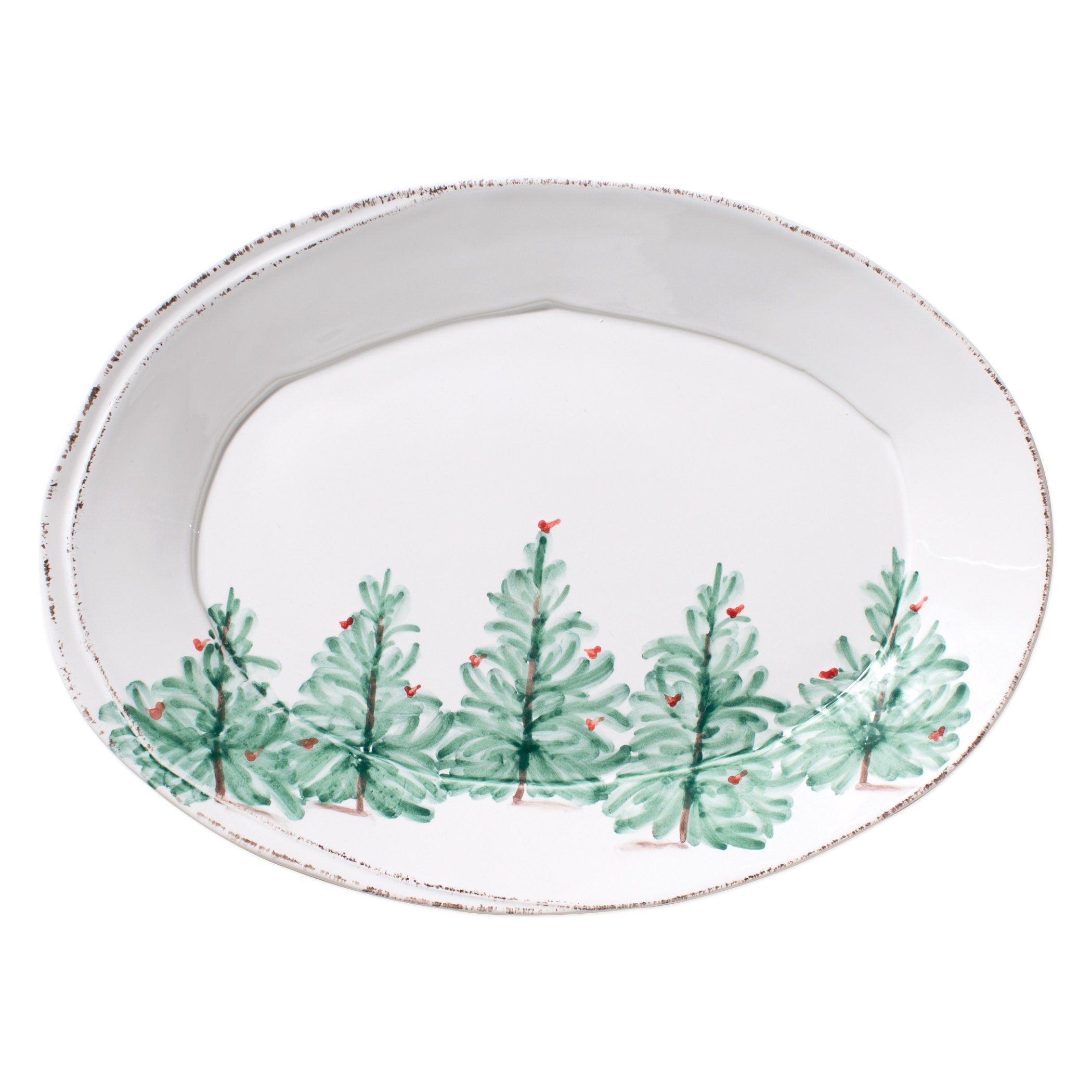 Vietri Hand - painted Small Oval Holiday Platter in Lastra Pattern