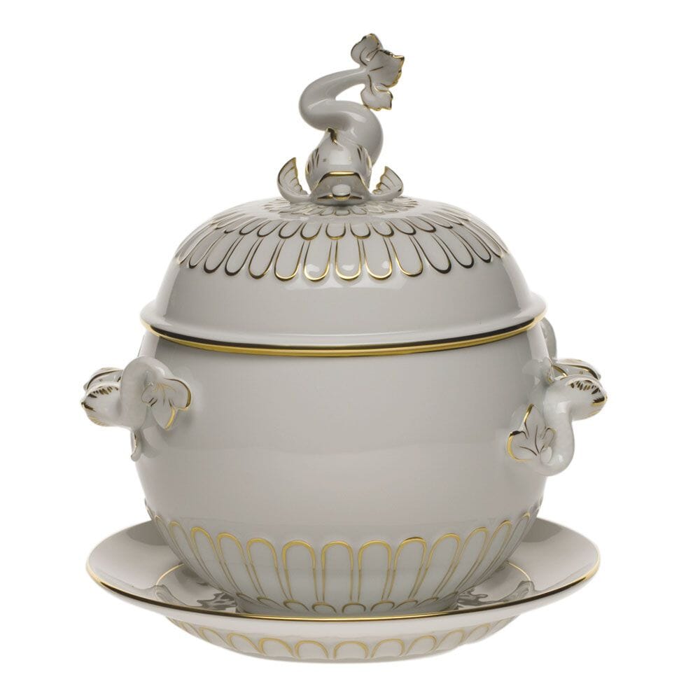 Herend Tureen And Platter with Stunning 24K Golden Edge