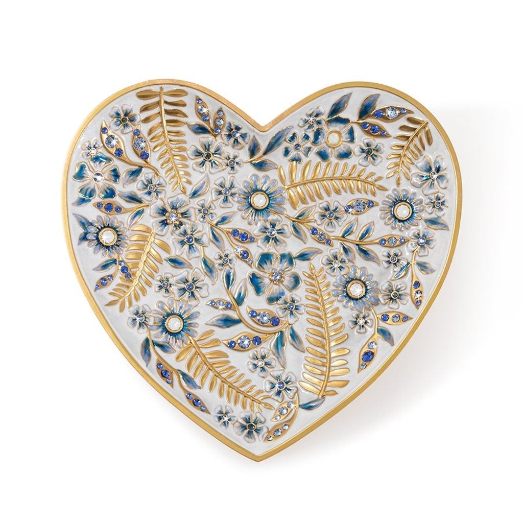 Jay Strongwater Aria Floral Heart Decorative Trinket Tray for Delft Garden Theme