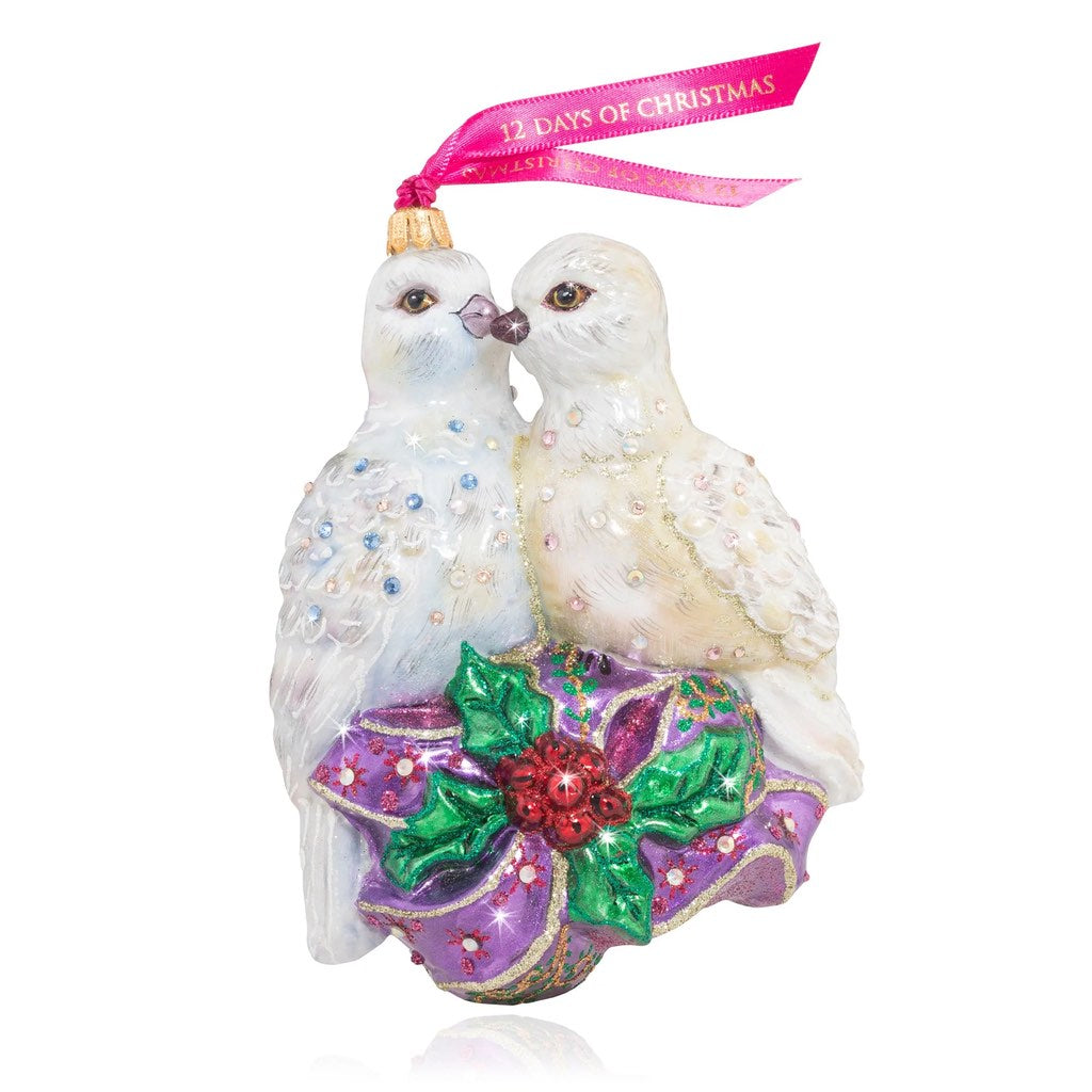 Jay Strongwater Hand - crafted Glass Ornament of Two Turtle Doves