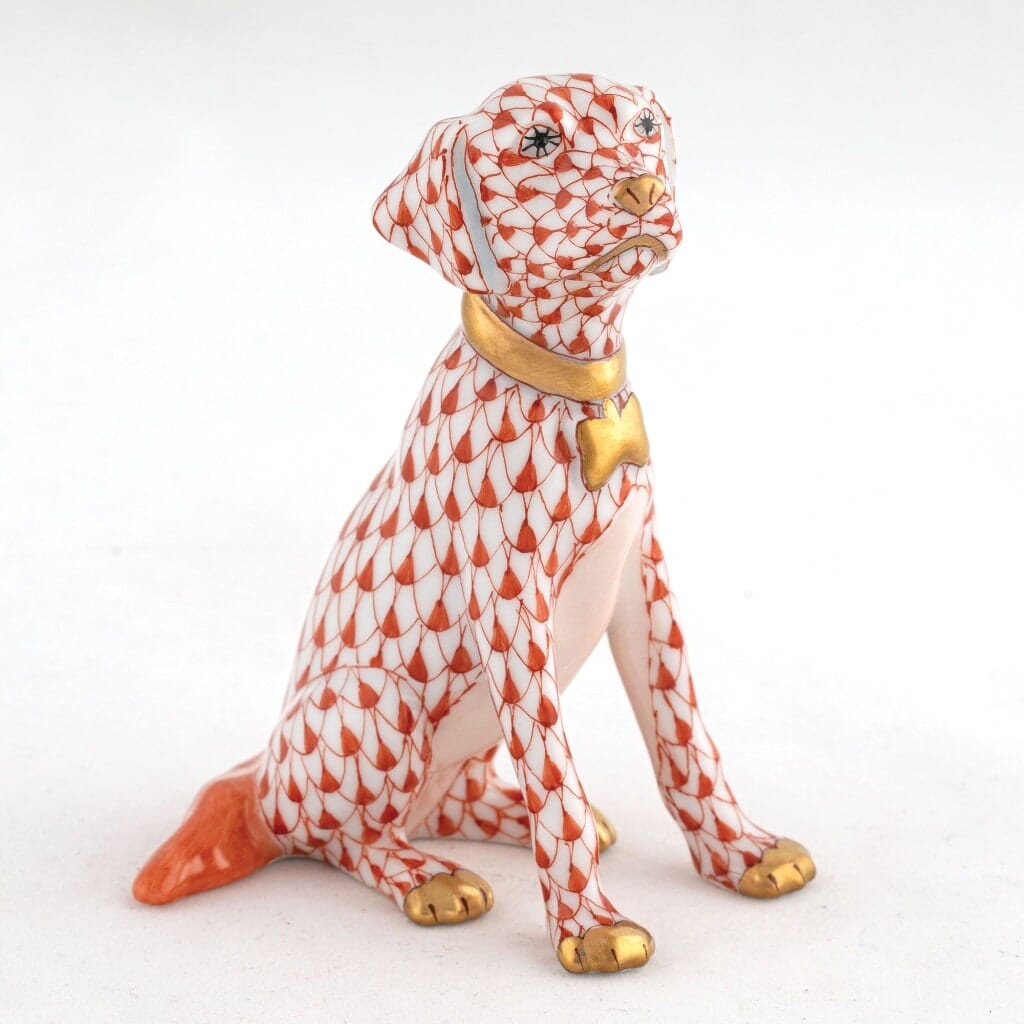 Herend Handmade Young Golden Retriever Puppy Porcelain Figurine for Dog Lovers