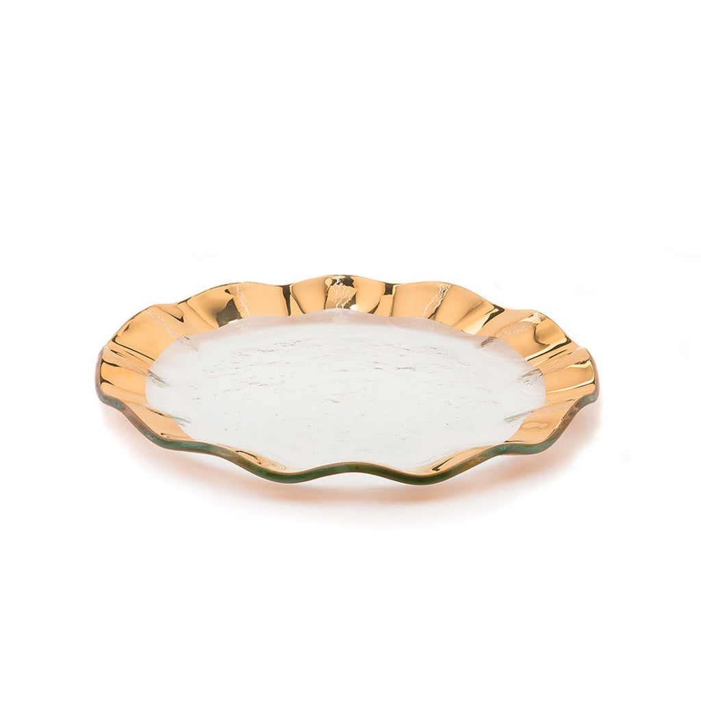 Handmade Annieglass 9.5-inch Ruffle Salad and Dessert Plate with Precious Metal Trim