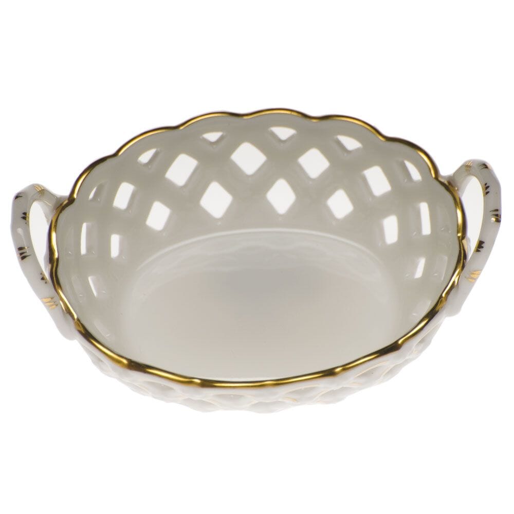 Herend Decorative Golden Edge Small Openwork Basket with Handle for Various Occasions