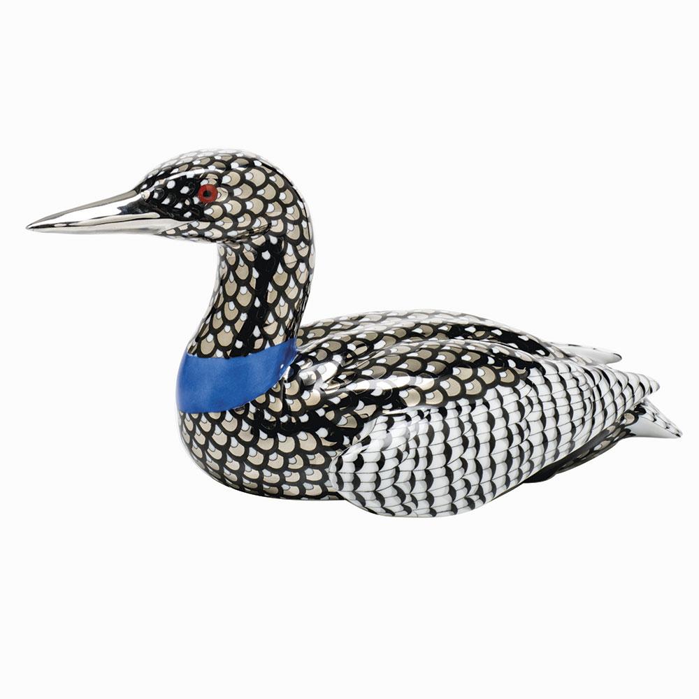 Limited Edition Hand - painted Herend Common Loon Porcelain Figurine