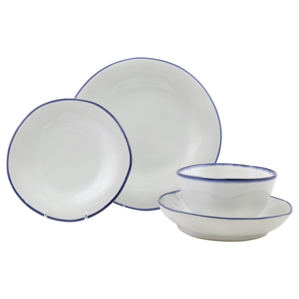 Vietri Handcrafted Four - Piece Place Setting with Striking Cobalt Blue Edge