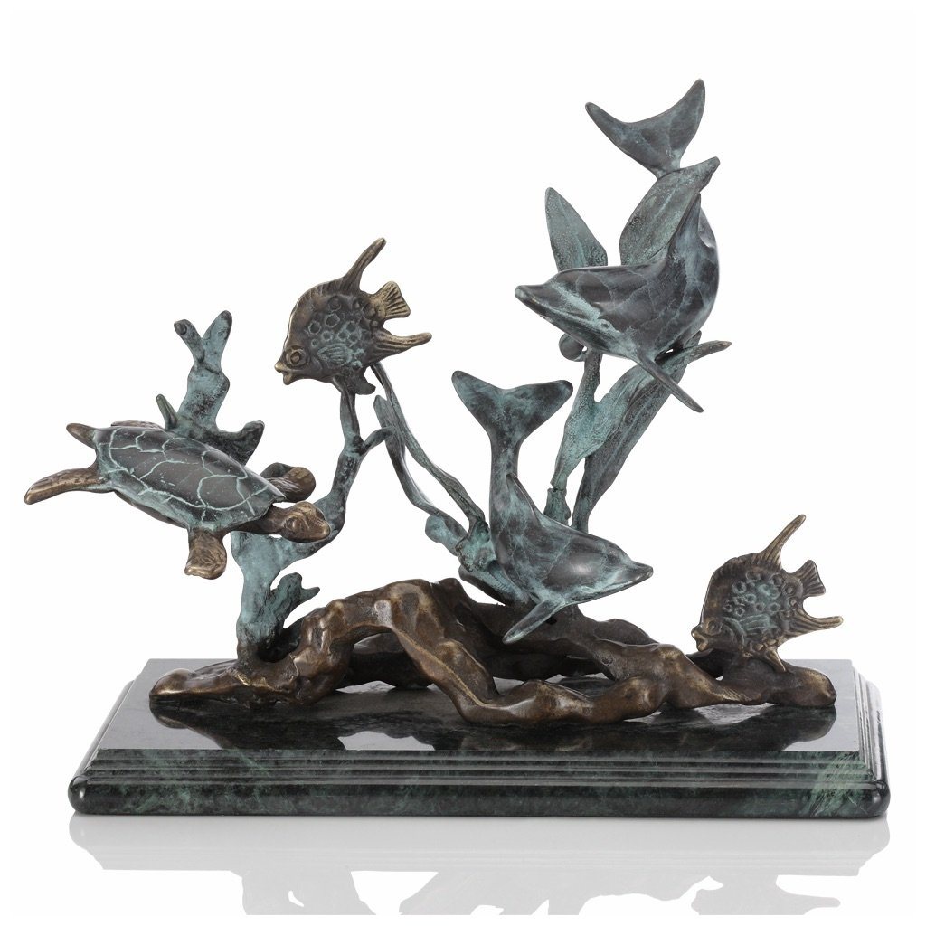 SPI Gallery Underwater Brass Seaworld Decorative Small Dolphin Sculpture
