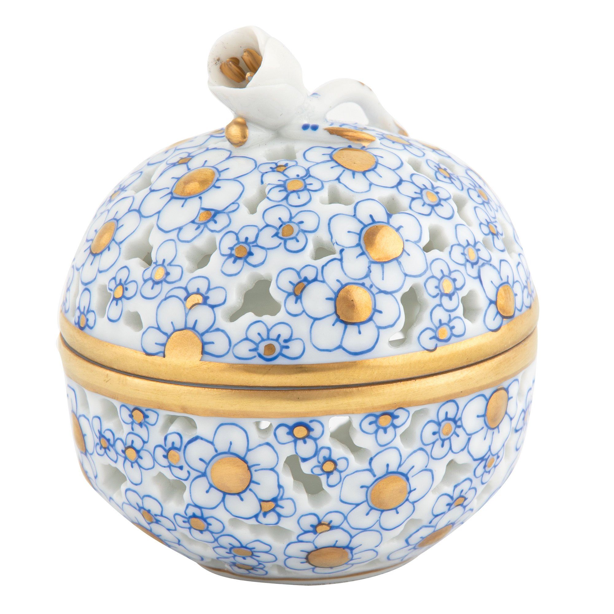 Herend Handmade Openwork Ball Porcelain Figurine With Bud