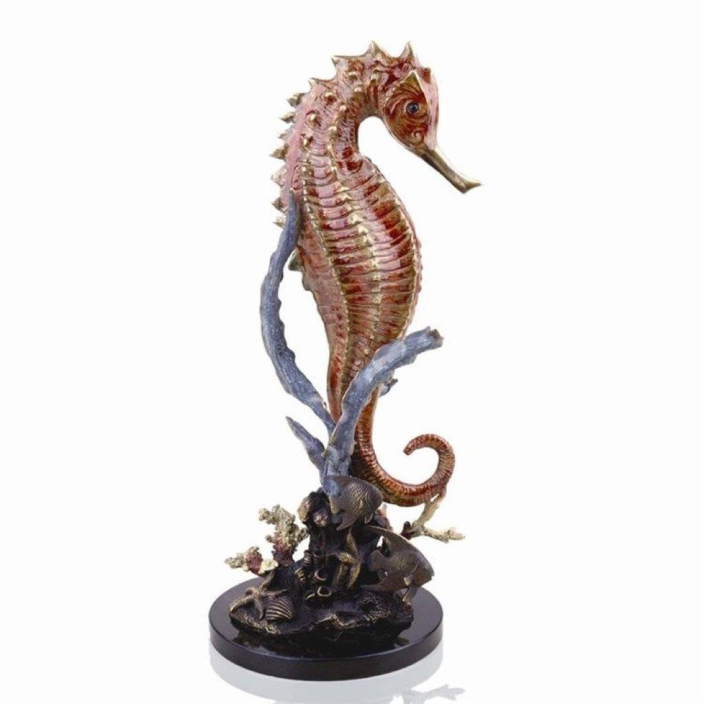 SPI Gallery Handmade Large Red Seahorse and Coral Sculpture with Tropical Fish Decoration