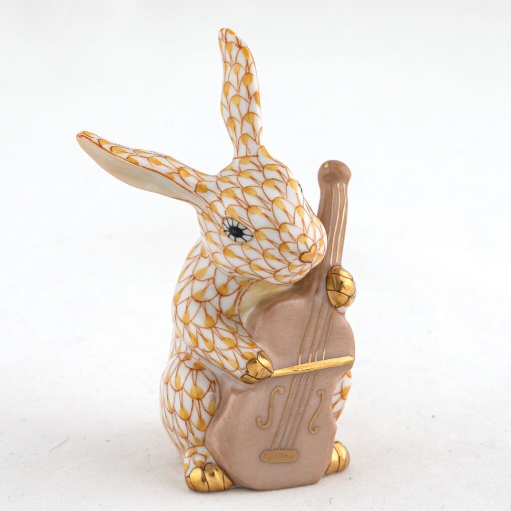 Herend Handmade Porcelain Cello Bunny Figurine for Charming Decor