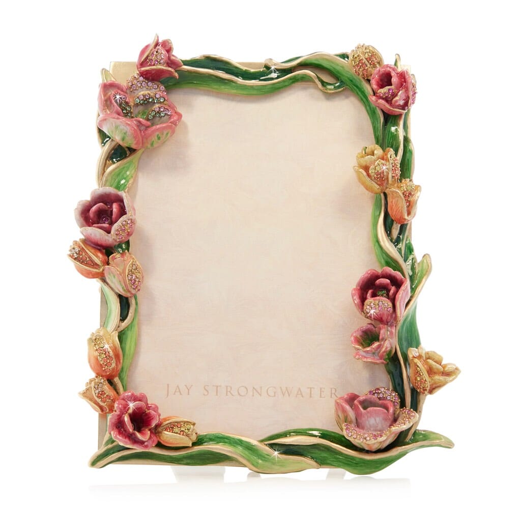 Jay Strongwater 5x7 Evelyn Tulip Frame with Enameled Bouquet