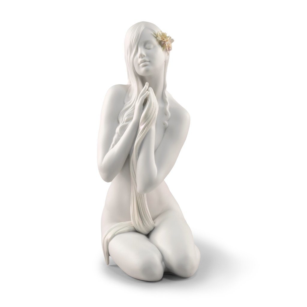 Exquisite Handmade Lladro White Matte Porcelain Inner Peace Woman Figurine