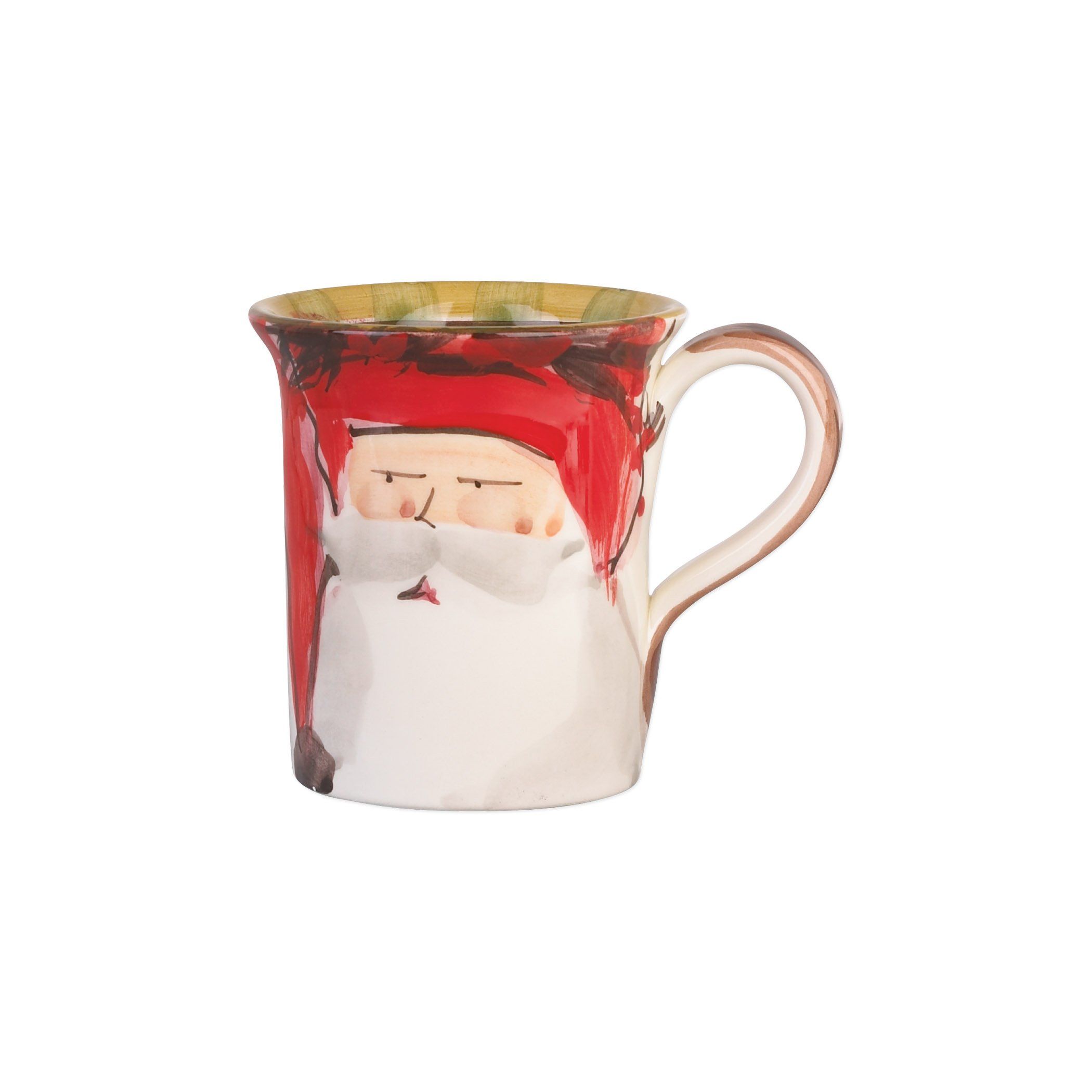 Vietri Assorted Set of 4 Old St. Nick Themed Ceramic Mugs for Holiday Use