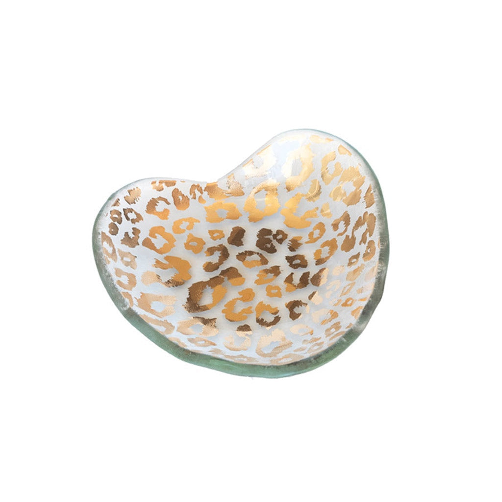 Annieglass Decorative Heart-Shaped Glass Bowl with Cheetah Pattern