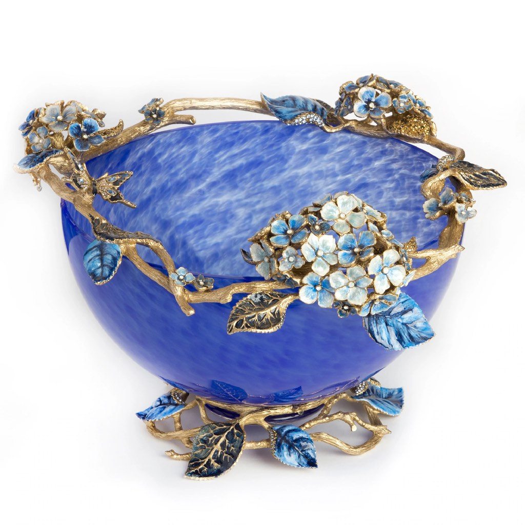 Jay Strongwater Sophie Hydrangea Decorative Glass Bowl from Delft Garden