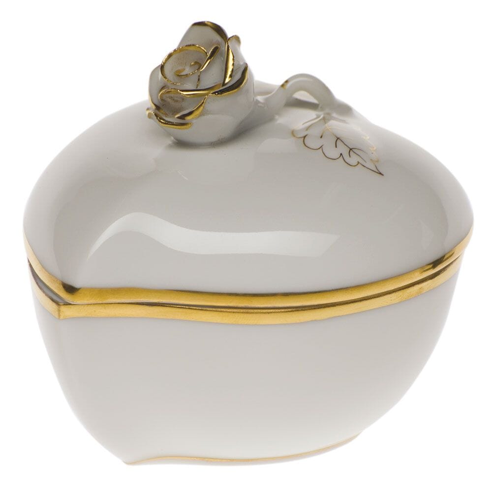 Herend Heart - Shaped Bonbon Dish with Golden Edge and Rose Decoration