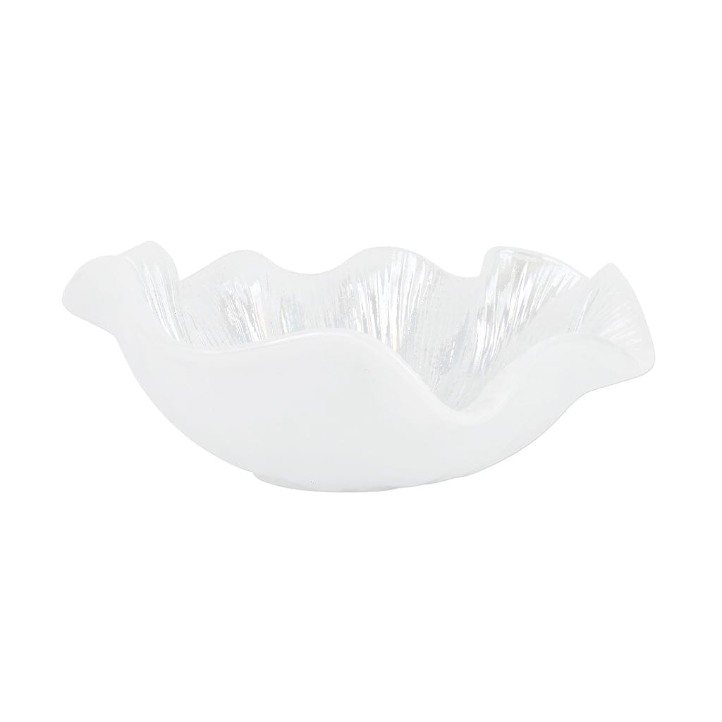 Vietri Onda White Glass Round Bowl with Ruffled Edge - A Charming Italian Hand - Blown Decorative Bowl