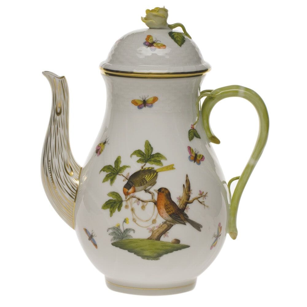 Exquisite Herend Rothschild Bird Series 60-Ounce Coffee Pot Adorned with Hand-Painted Roses