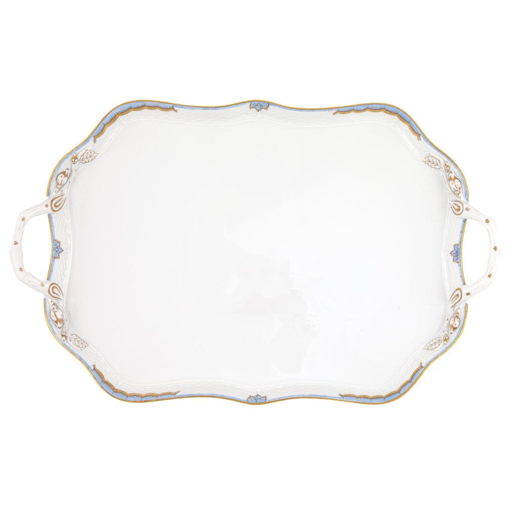 Herend Porcelain Princess Victoria Pattern Rectangular Serving Tray with Delicate Branch Handles
