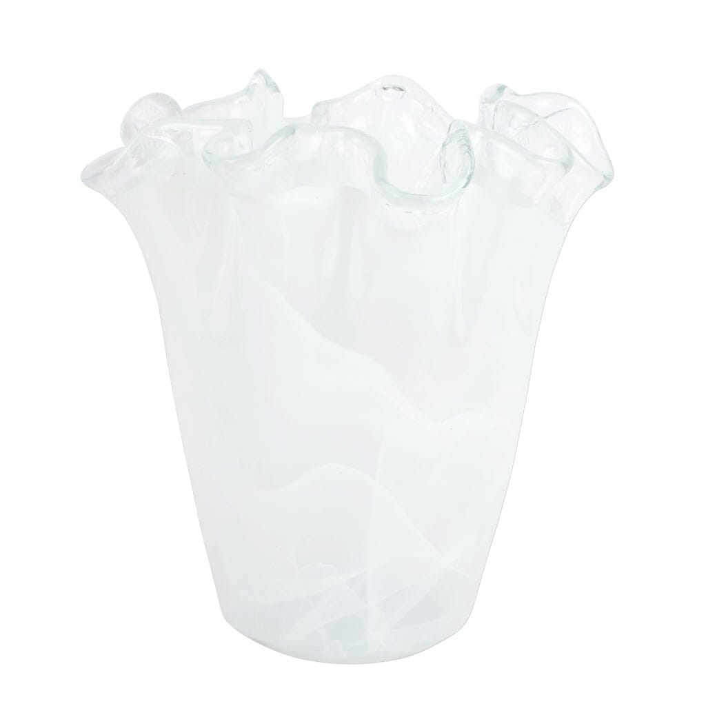 Vietri Handmade White Glass Vase with Ruffled Edge