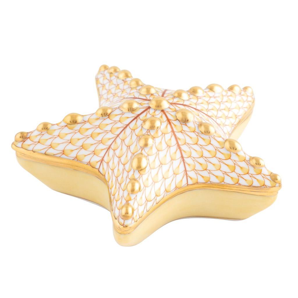 Handmade Herend Porcelain Starfish Box with 24Kt Gold Accents