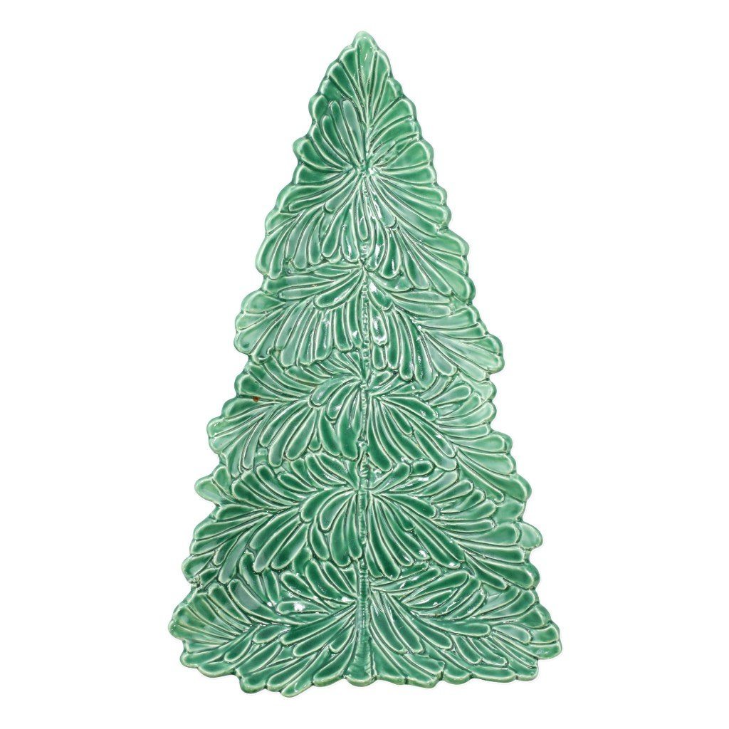 Vietri Lastra Holiday Collection Small Hand - Carved Figural Tree Platter for Decorative Use