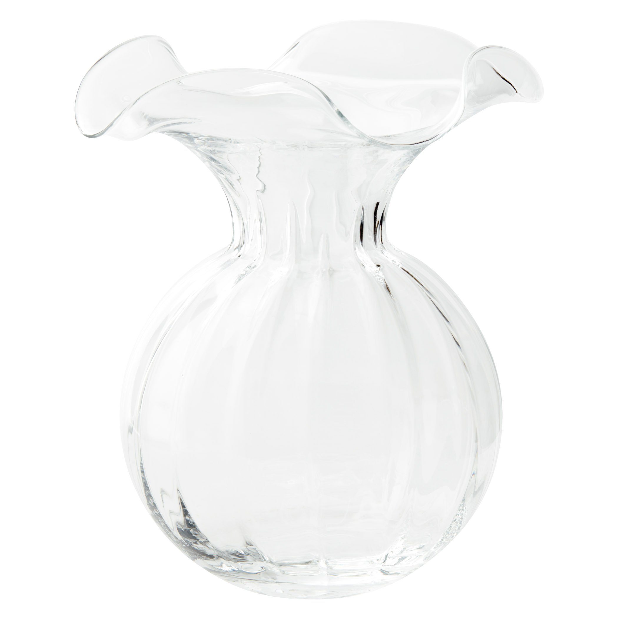 Large Clear Fluted Mouth-Blown Hibiscus-Inspired Vietri Glass Vase
