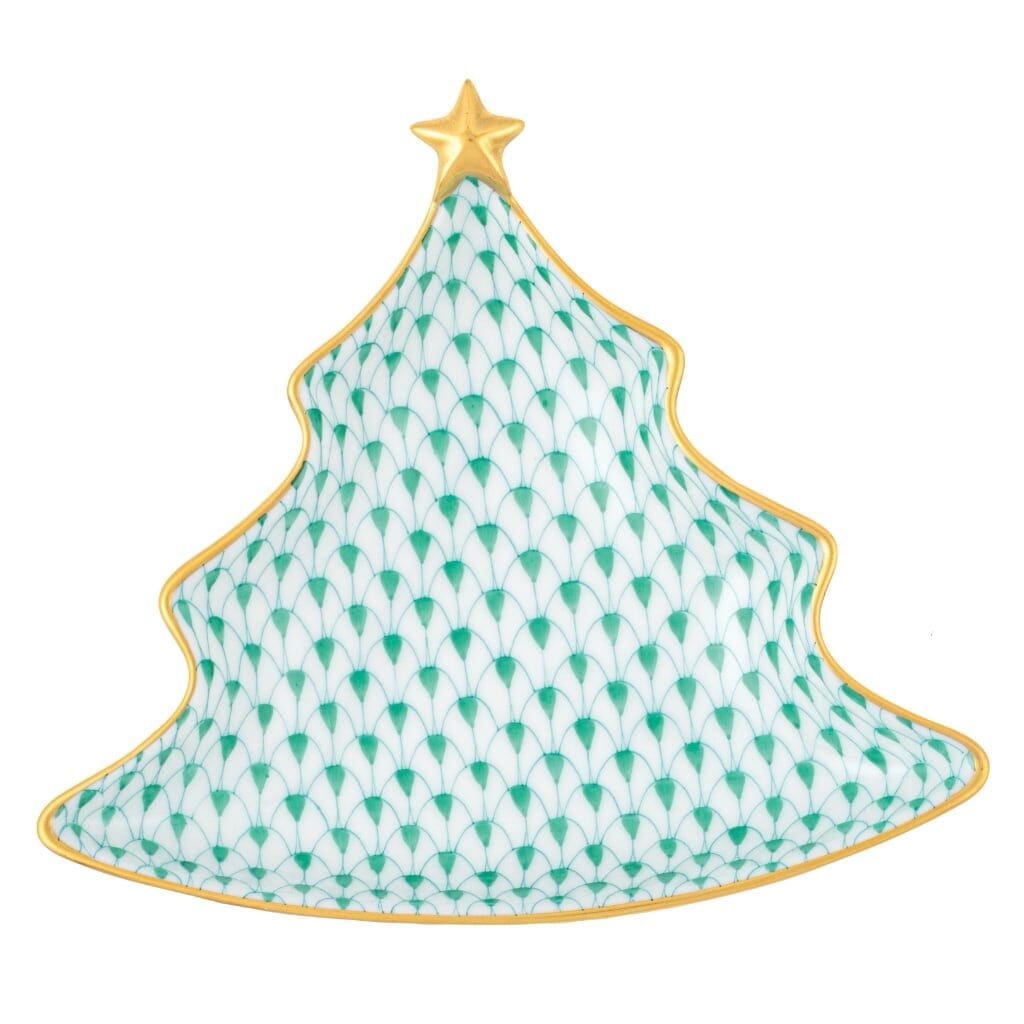 Exquisite Hand - painted Herend Porcelain Christmas Tree Dish for Festive Decor