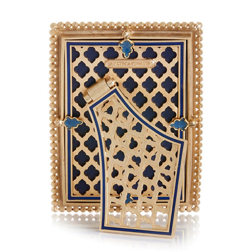 Jay Strongwater Lorraine Decorative 4 x 6 Picture Frame with Lapis - Cobalt Blue and 14K Gold - Hand - Enameled and Swarovski Crystals