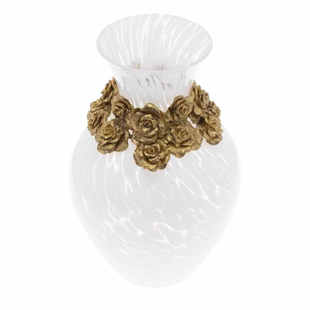 Jay Strongwater Exquisite 18K Gold-Finished Suzanne Rose White Dappled Vase