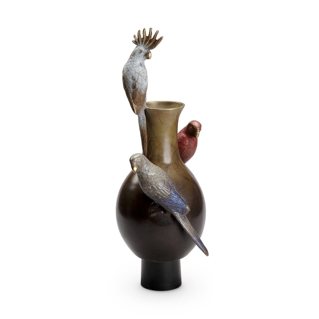 SPI Tropical Bird Trio Decorative Brass Vase for Gallery Display
