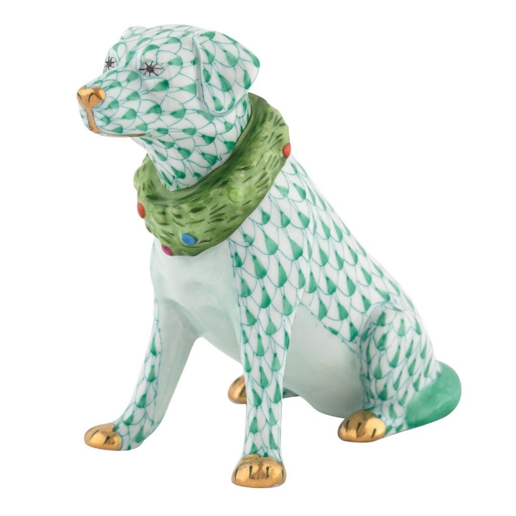 Herend Handmade Porcelain Holiday Dog Figurine for Christmas Decor