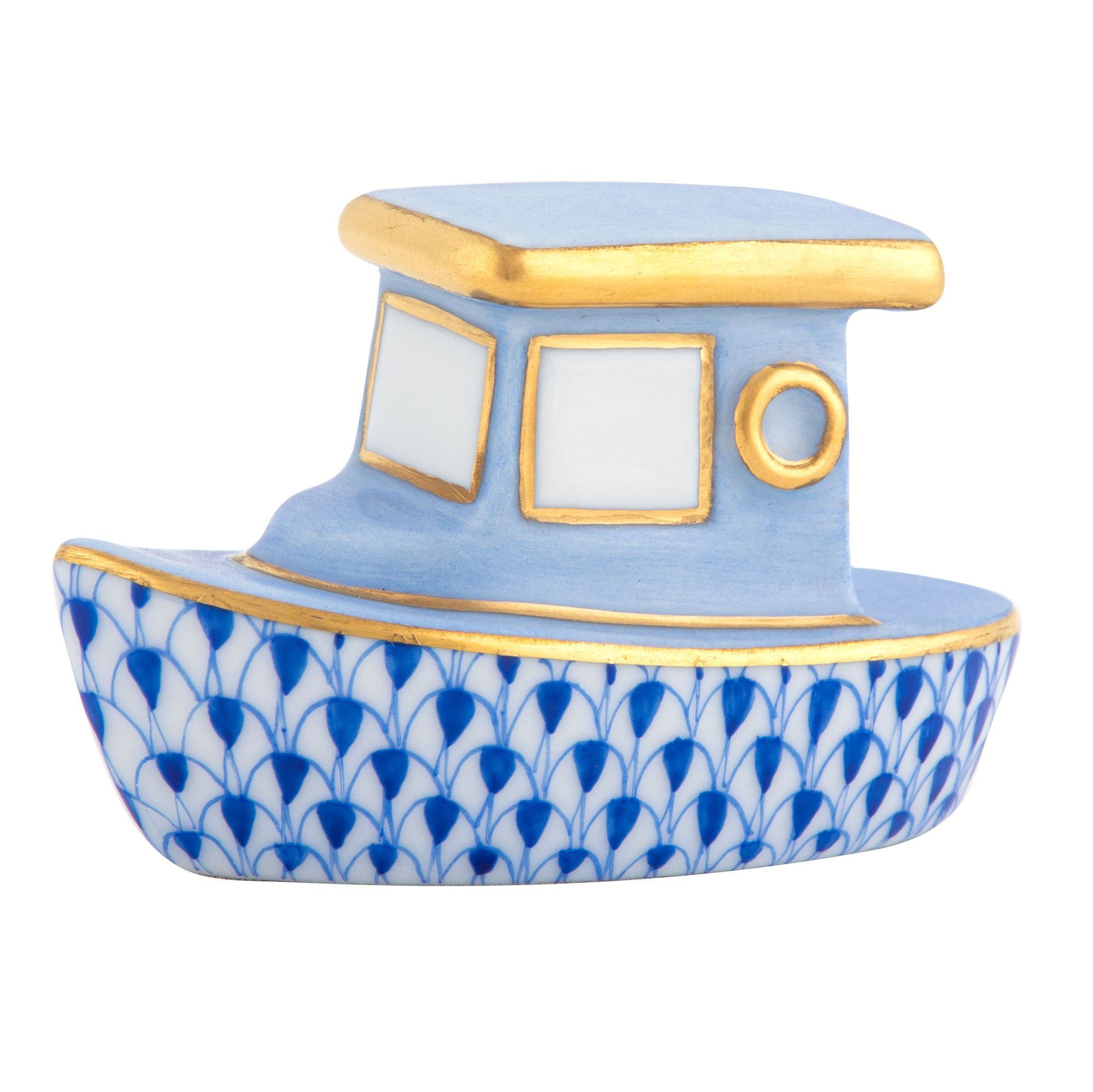 Exquisite Handmade Herend Porcelain Tug Boat Figurine for Collectors