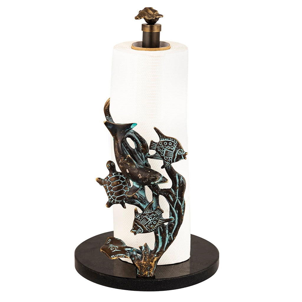 SPI Home Coastal Collection Seaworld-Styled Brass and Marble Paper Towel Holder