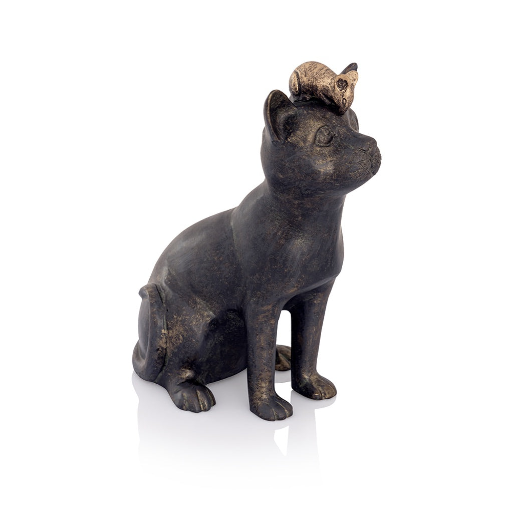 Adorable SPI Aluminum Garden Rivalry Cat & Mouse Sculpture