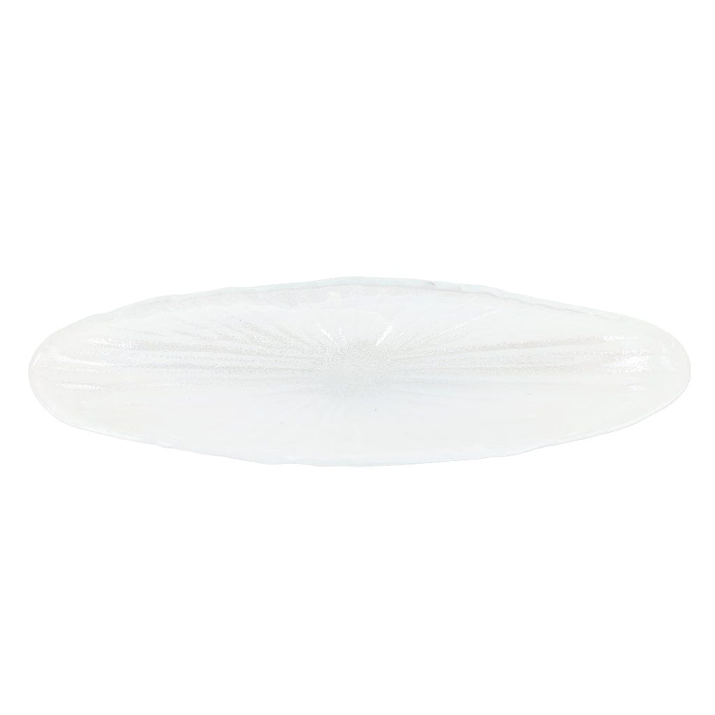 Italian Hand-Blown Vietri Onda White Long Oval Glass Serving Bowl