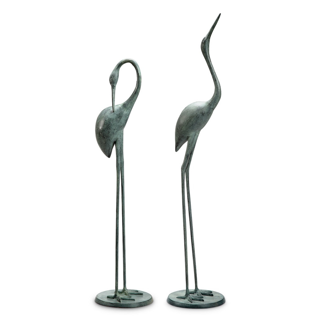 SPI Aluminum Garden Decorative Contemplative Crane Pair Set