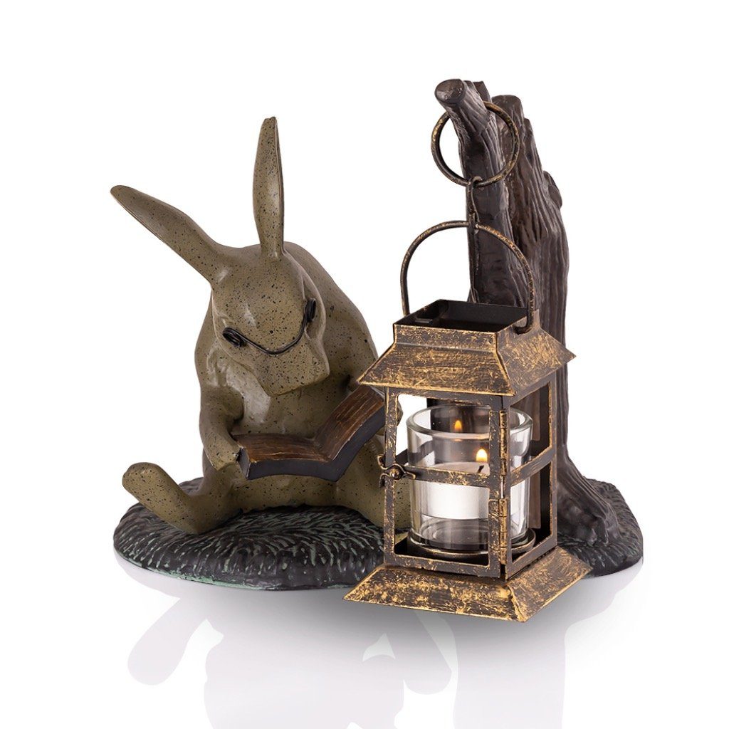 SPI Aluminum Hand - Cast Garden Rabbit Lantern Sculpture for Book Lovers