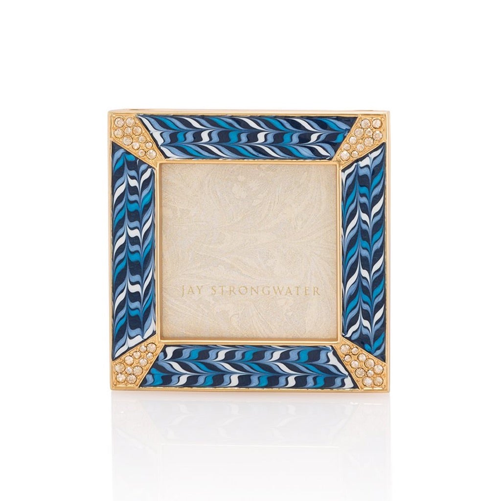 Jay Strongwater Sapphire Leland Pave Corner 2 Square Photo Frame for Decorative Display