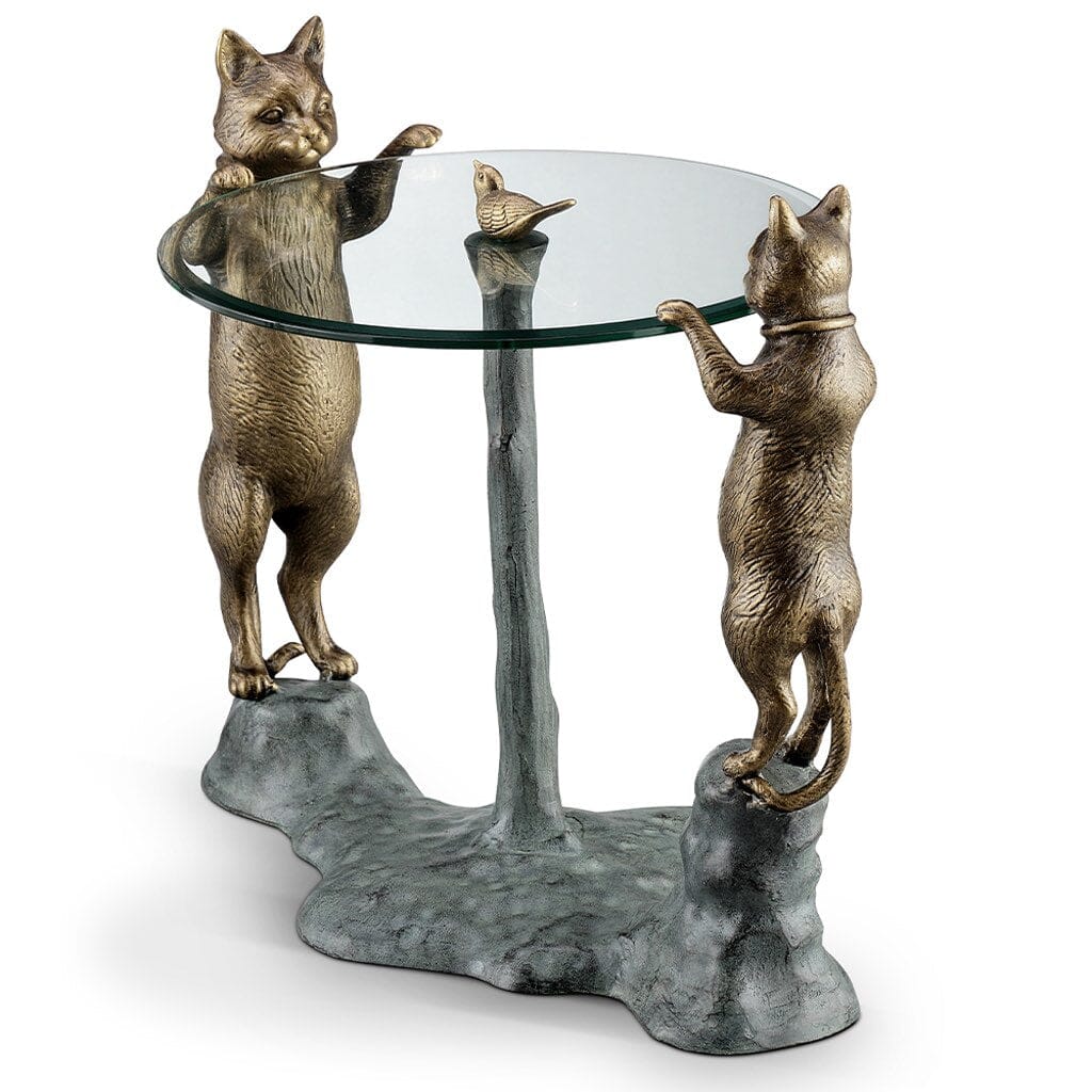 SPI Home Whimsical Curious Cats Aluminum End Table with Glass Top