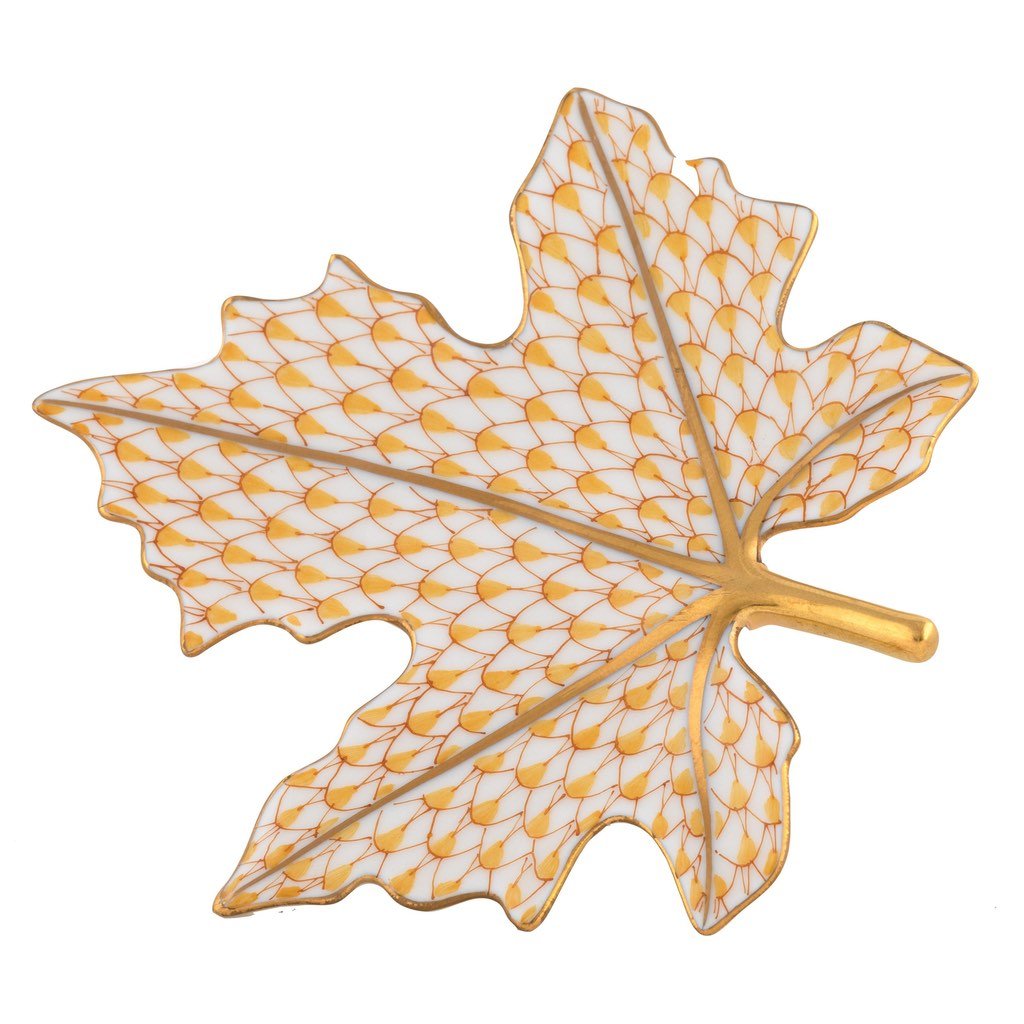 Exquisite Herend Hand - painted Maple Leaf Porcelain Figurine