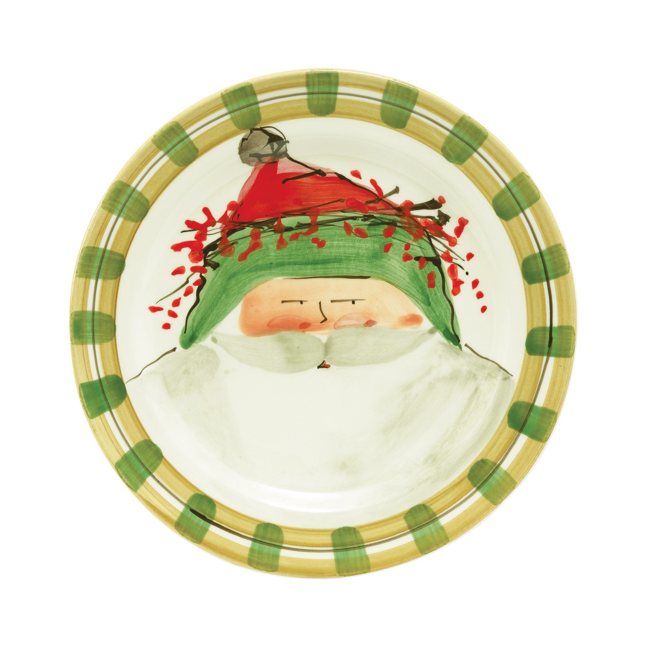 Vietri Hand - crafted Old St. Nick Green Hat Dinner Plate, 10.75' Diameter
