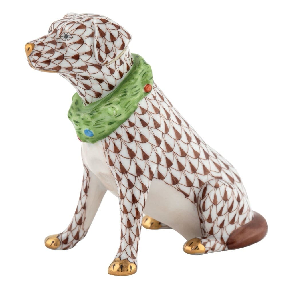 Herend Handmade Porcelain Holiday Dog Figurine for Christmas Decor