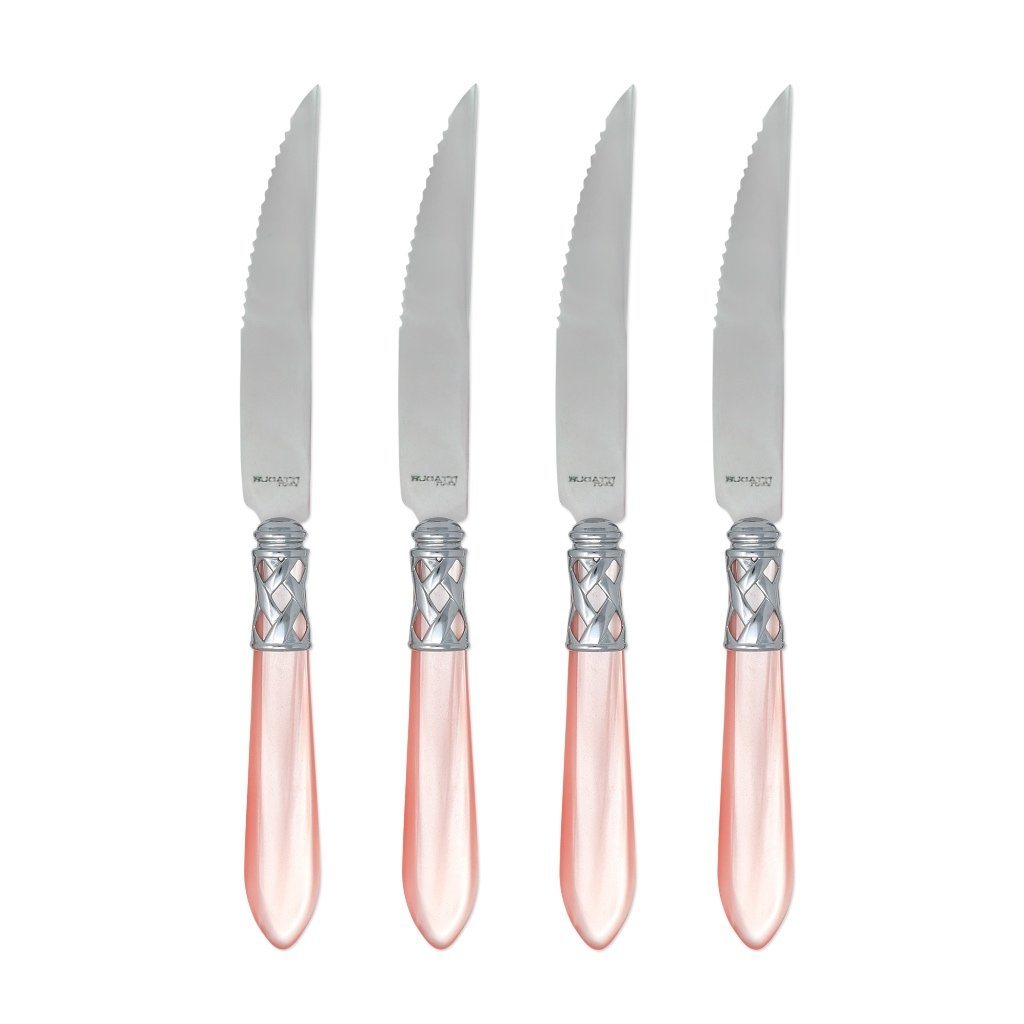 Vietri Aladdin Set of 4 High - Glossy Chrome Finish Steak Knives for Sophisticated Dining