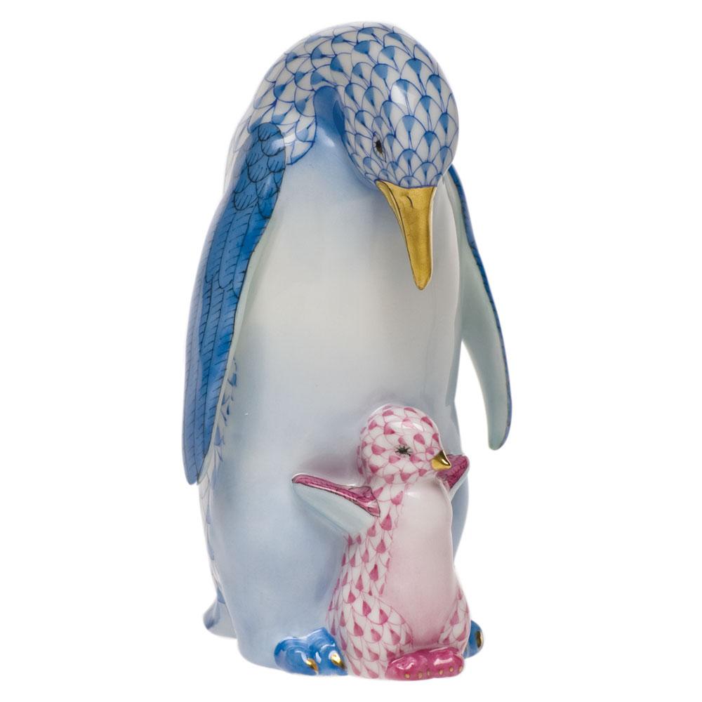 Herend Handmade Porcelain Penguin with Baby Figurine - A Fine Collectible