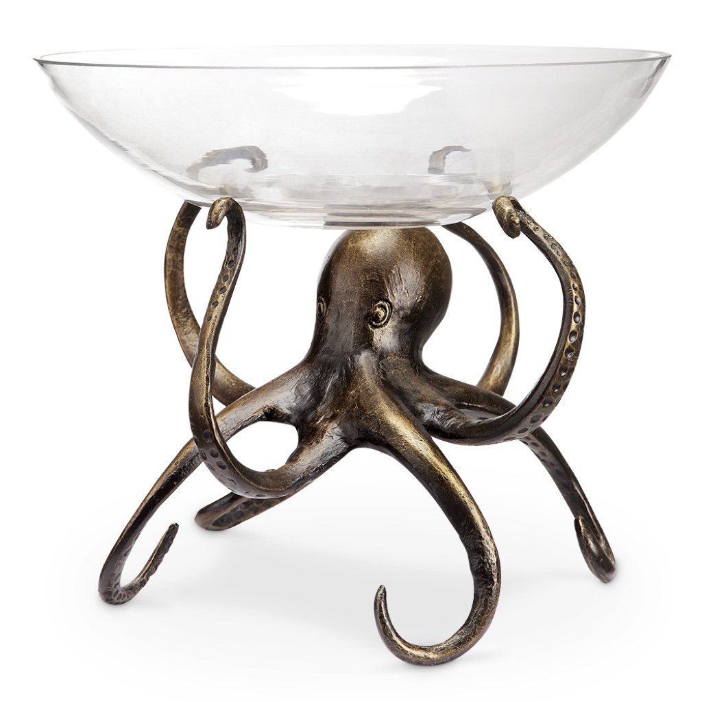 SPI Home Coastal-Style Aluminum Octopus Holding a Glass Bowl