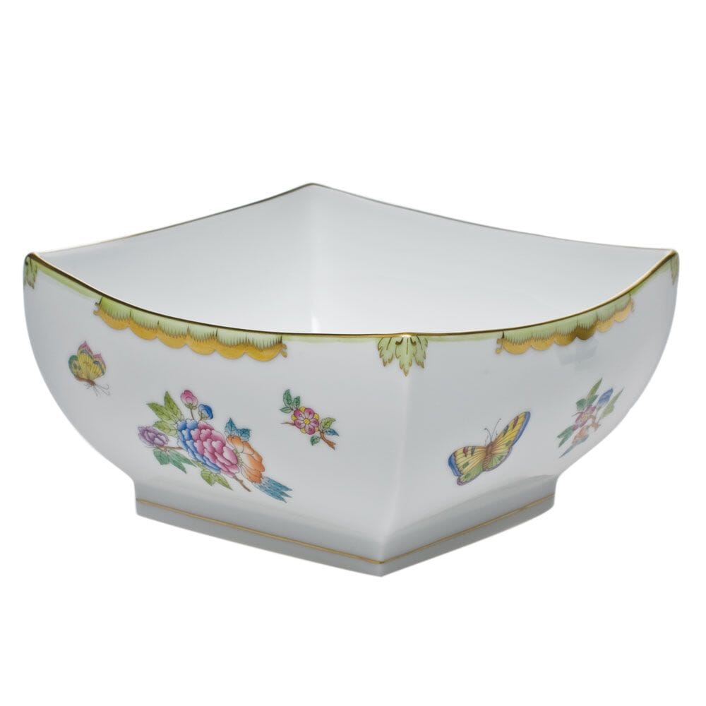 Large-Sized Square Porcelain Serving Bowl with Herend's Iconic Queen Victoria Pattern