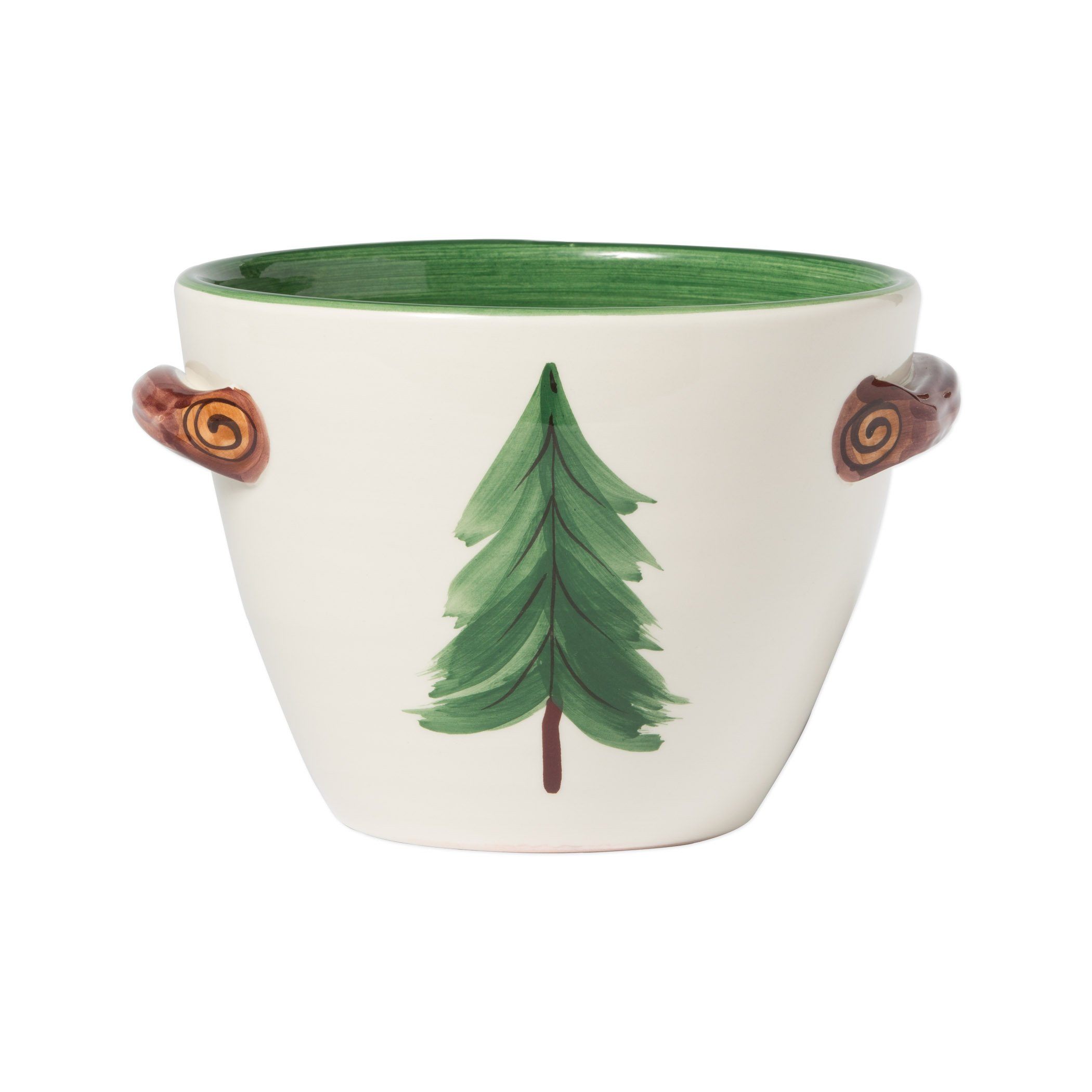 Vietri Artisanal Handled Deep Serving Bowl for Popcorn from the Old St. Nick Holiday Collection