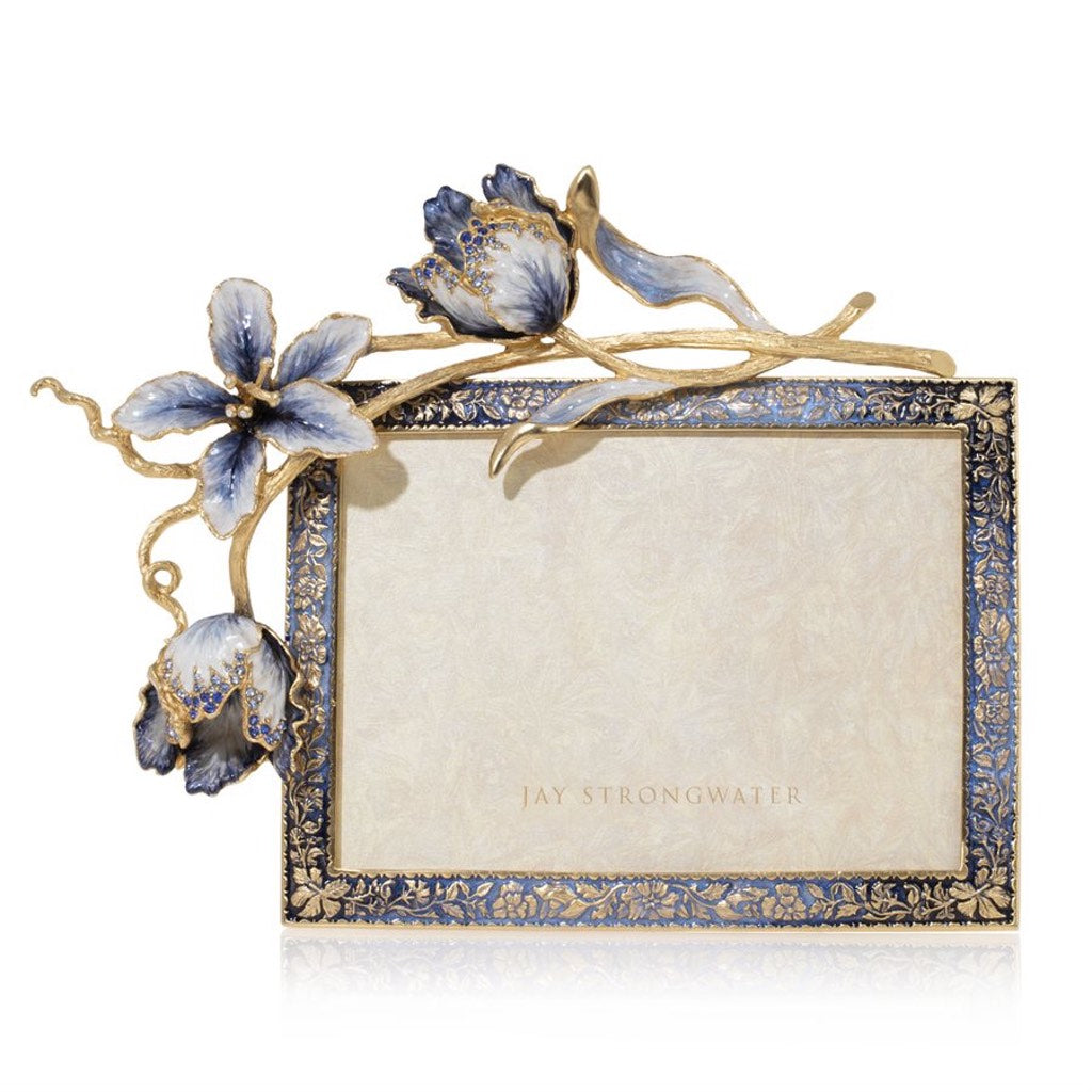 Jay Strongwater Delft Garden Margery Tulip 5 x 7 Picture Frame with Hand - Enameled Design